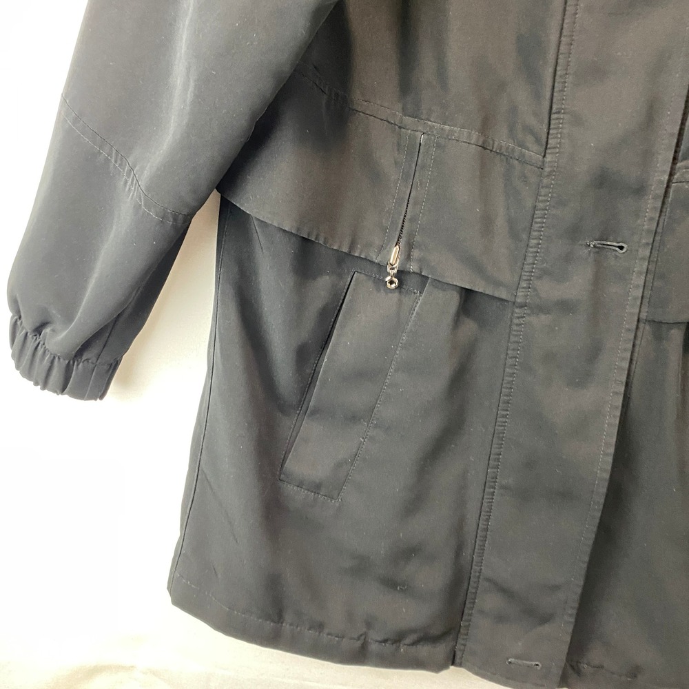 Fleet Street Hooded Rain Jacket Parka Women Size S Black Lightweight Zip Snap - Picture 4 of 12